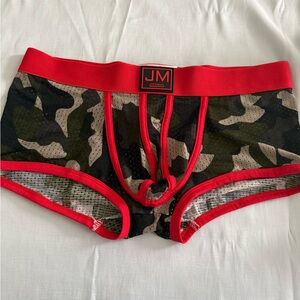 JM Jockmail Men’s Camo Mesh Boxer Briefs with Red Trim